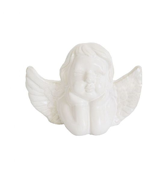 Dekorační soška anděl Stardeco keramika bílý 9x12,5 cm