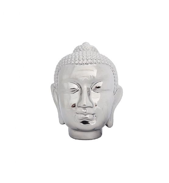 Dekorace Budha Stardeco hlava stříbrná keramika 13x10 cm