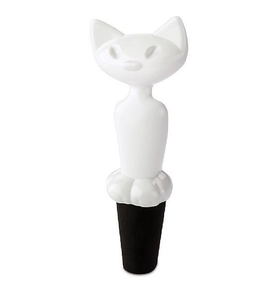 Zátka na víno Koziol kočka bílá plast 11x4x3 cm
