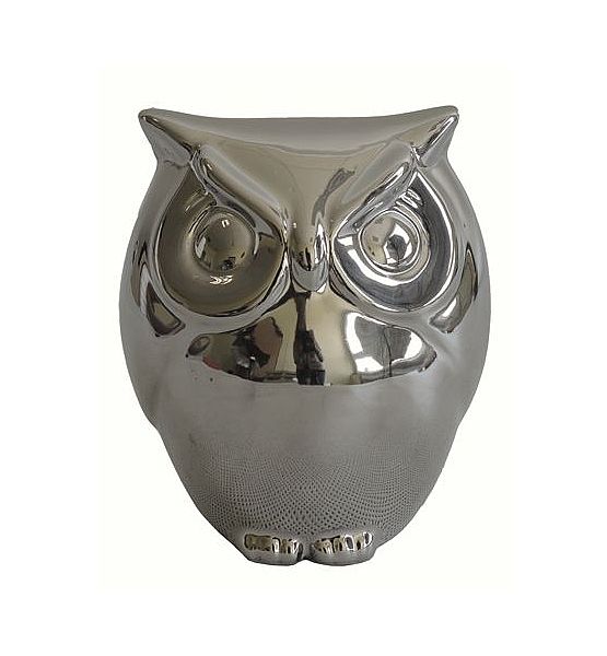 Kasička Stardeco sova stříbrná keramika 18x12cm