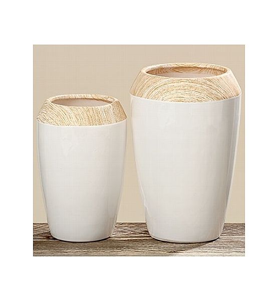 Váza Boltze Tia bílá keramika, dřevo 21x14 cm (cena za ks)