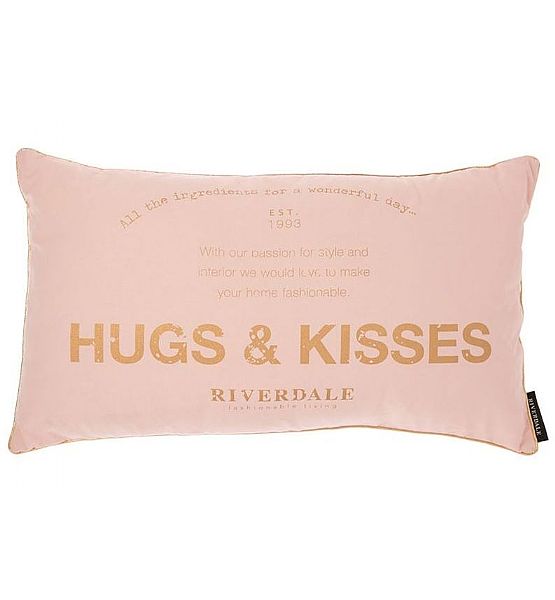 Polštář Riverdale růžový "Hugs and Kisses" 40x70cm