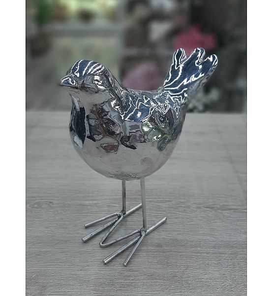 Polyresinový ptáček Boltze stříbrný 18 cm