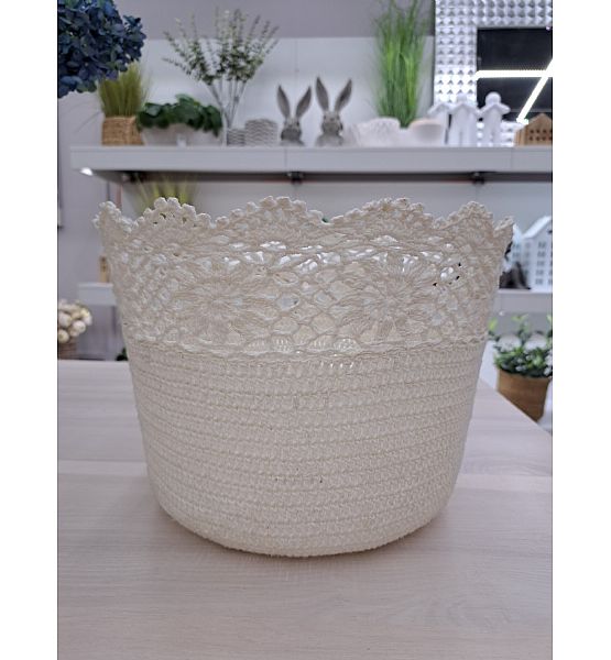 Košík nebo stínítko na lampu CROCHET béžové, háčkované, výška 23cm, průměr 30cm
