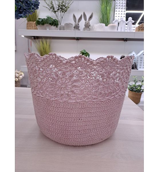 Košík nebo stínítko na lampu CROCHET růžové, háčkované, výška 23cm, průměr 30cm