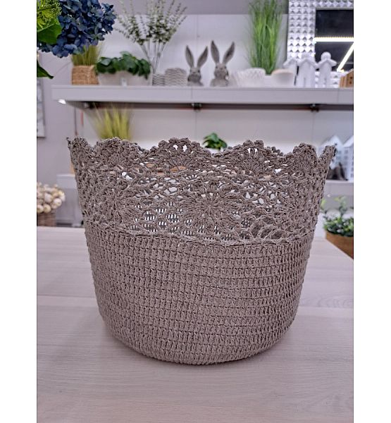 Košík nebo stínítko na lampu CROCHET hnědé, háčkované, výška 23cm, průměr 30cm