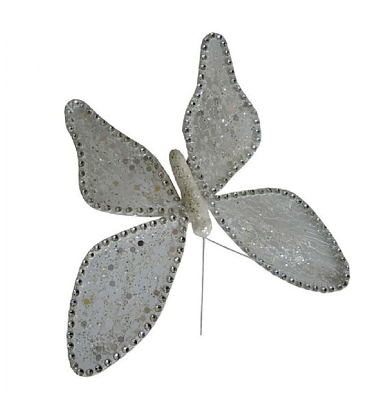 Vánoční ozdoba motýl na klip Stardeco stříbrný 14x14 cm