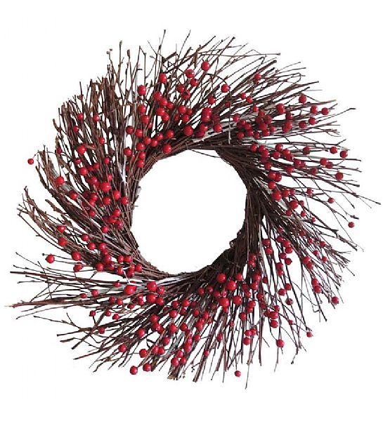 Vánoční dekorace věnec Stardeco  s červenými bobulkami 54 cm