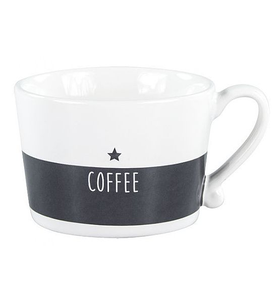 Hrníček Bastion Collections bílý s černým pruhem a nápisem Coffee keramika 7x10cm 250ml