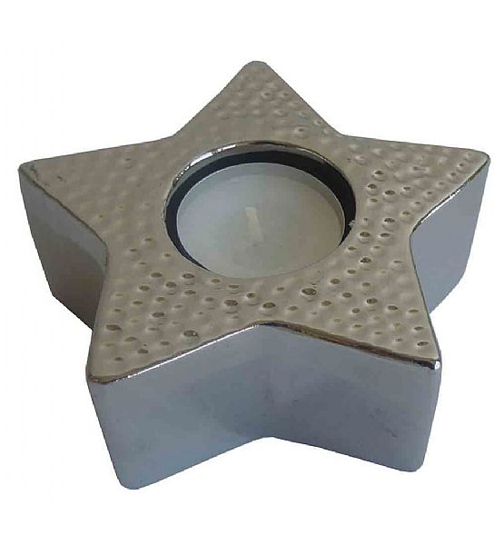 Svícen Stardeco keramický stříbrný 11,5x11,5x4,5cm