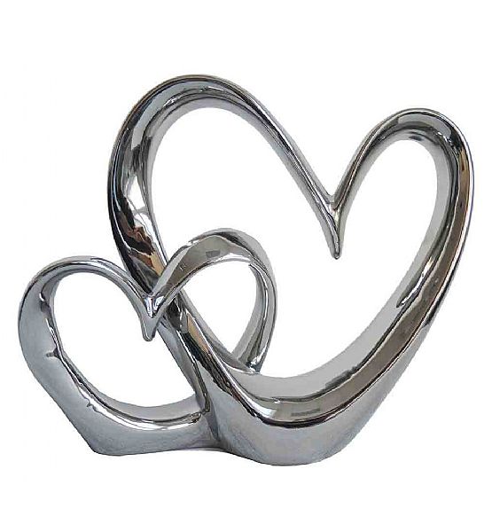 Dekorace propletené srdce Stardeco keramická stříbrná 16,5x19cm