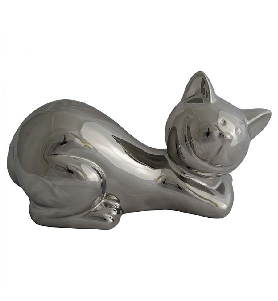Kočka Stardeco stříbrná keramika 12x24cm