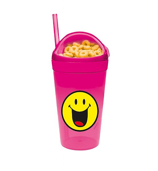 Láhev s přihrádkou na svačinu Zak Designs Smiley Emoticon růžová plastová 9x18cm 400ml