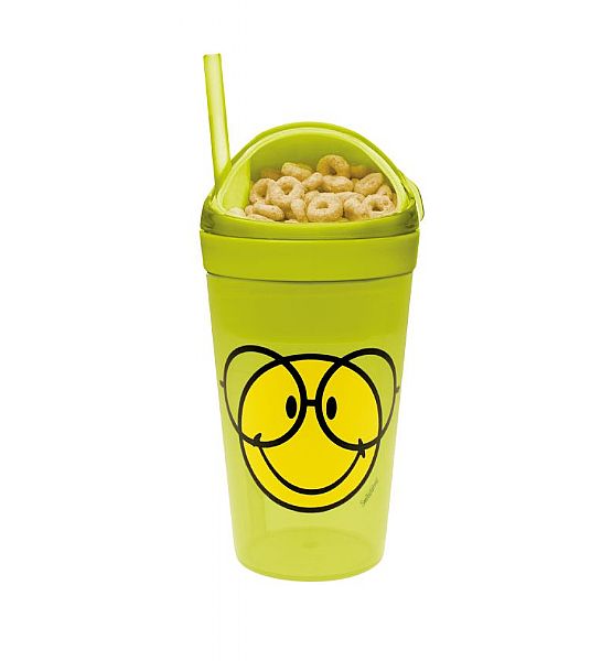 Láhev s přihrádkou na svačinu Zak Designs Smiley Emoticon zelená plastová  9x18cm 400ml