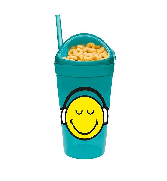 Láhev s přihrádkou na svačinu Zak Designs Smiley Emoticon modrá 9x18cm 400ml