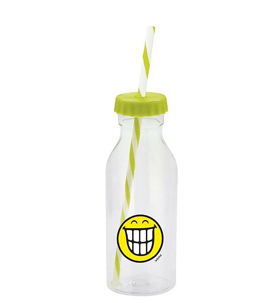 Láhev Zak Designs Smiley Emoticon s brčkem zelená plastová  550 ml