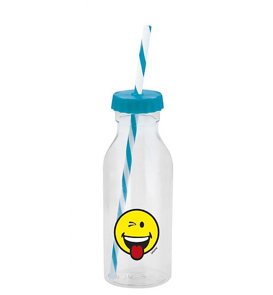 Láhev Zak Designs Smiley Emoticon s brčkem modrá plastová 550 ml