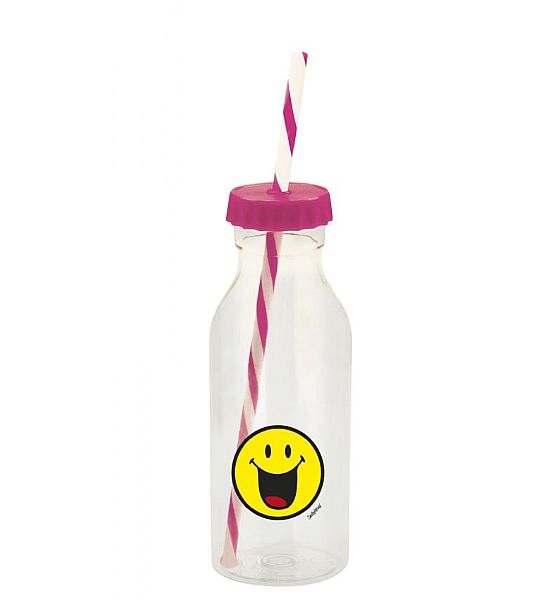 Láhev Zak Designs Smiley Emoticon s brčkem růžová 550ml