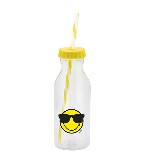 Láhev Zak Designs Smiley Emoticon s brčkem žlutá plastová 550ml