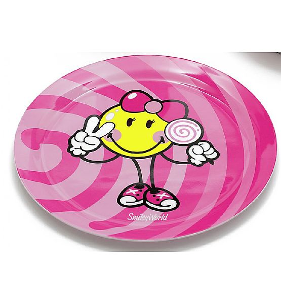 Talíř Zak Designs Smiley holka růžová plast 20 cm