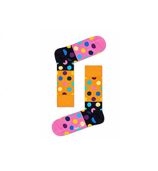 Oranžovo-růžové ponožky Happy Socks s barevnými puntíky, vzor Big Dot Block-S-M (36-40)