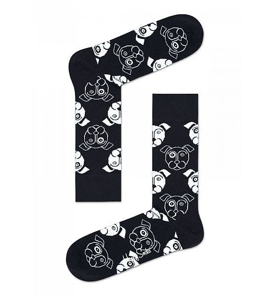 Černé ponožky Happy Socks s bílými pejsky, vzor Dog-M-L (41-46)