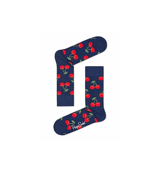 Modré ponožky Happy Socks s červenými třešničkami, vzor Cherry - M-L (41-46)