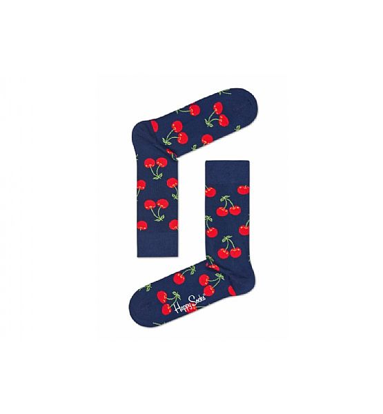 Modré ponožky Happy Socks s červenými třešničkami, vzor Cherry - S-M (36-40)