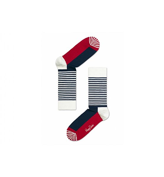 Červeno-modré ponožky Happy Socks s proužky, vzor Half Stripe - M-L (41-46)