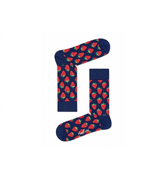Modré ponožky Happy Socks s červenými jahodami, vzor Strawberry-S-M (36-40)