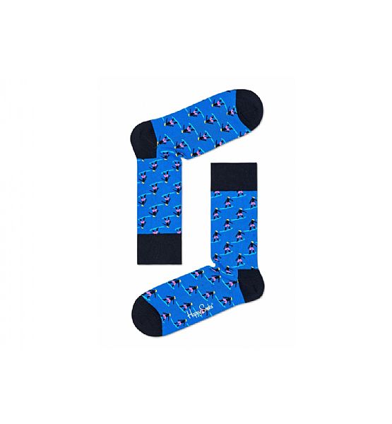 Modré ponožky Happy Socks s barevnými surfaři, vzor Surfer-M-L (41-46)