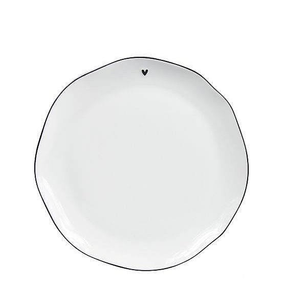 Keramický talíř Bastion Collections bílý s černým srdcem a linkou 23cm