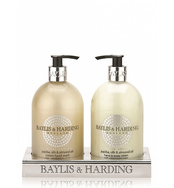 Tekuté mýdlo + Mléko na ruce Baylis & Harding - Jojoba, hedvábí a mandlový olej 2x500ml