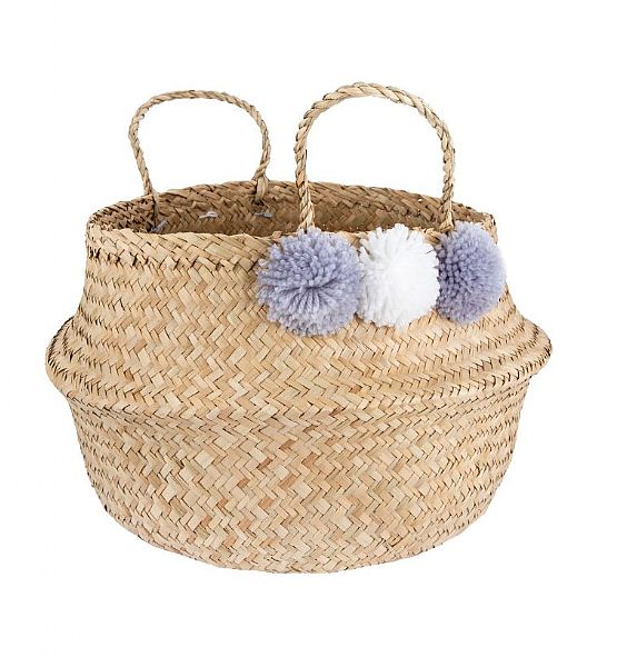 Koš z mořské trávy SASS & BELLE POM POM, výška bez uch 30cm, průměr 28cm