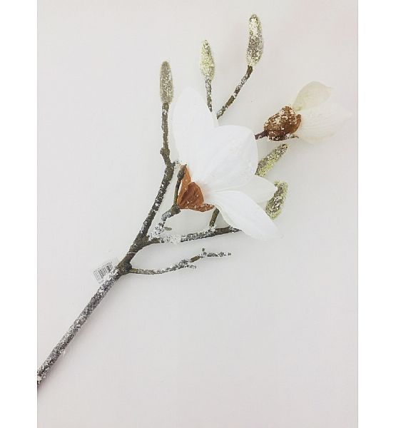 Umělá zimní květina MAGNOLIE GASPER, 45 cm, bílá