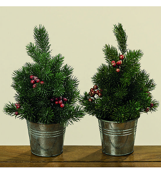 Umělý vánoční stromeček se stříbrem BOLTZE plechový květináč výška 28 cm (cena za ks)