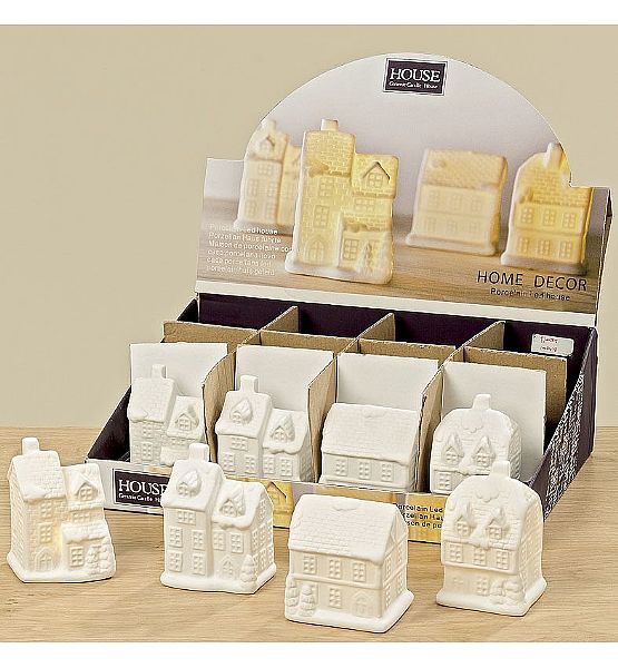 Vánoční dekorace LED domeček BOLTZE na baterie porcelán 10x7x5 cm (cena za ks)