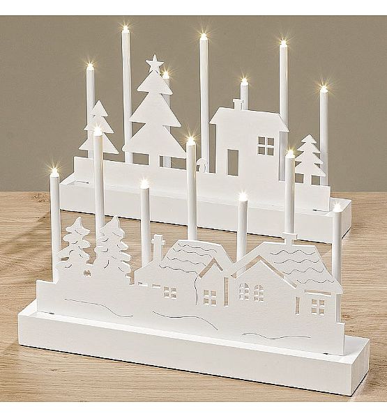 Vánoční svítící LED vesnice BOLTZE, na baterie, dřevo, výška 32cm (cena za ks)