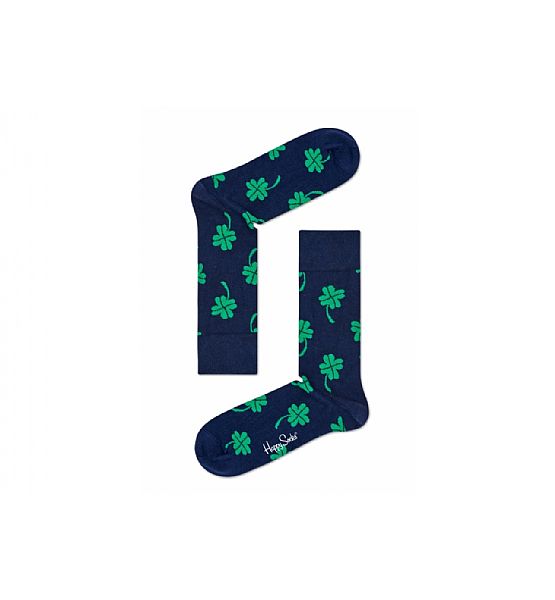 Modré ponožky Happy Socks se zelenými čtyřlístky, vzor Big Luck Sock, M-L (41-46)