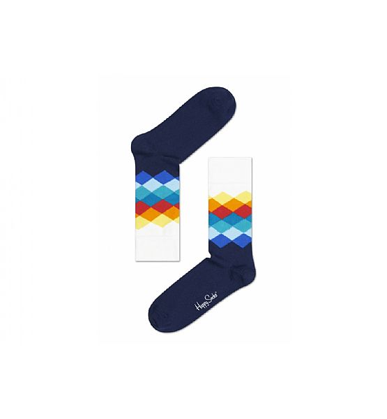 Modro-bílé ponožky Happy Socks s barevnými kosočtverci, vzor Faded Diamond, M-L  (41-46)