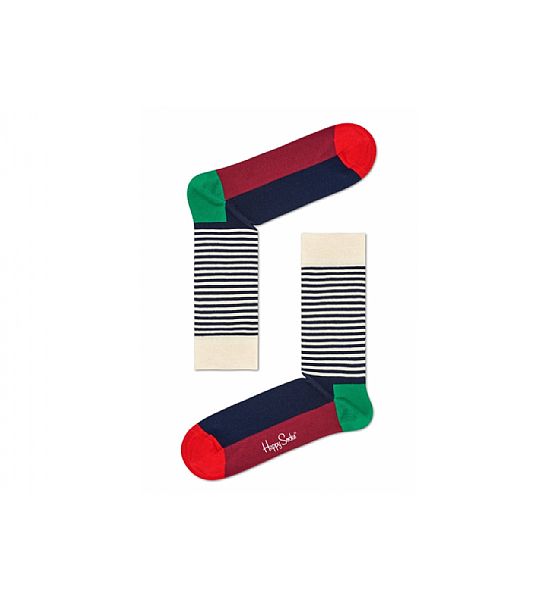 Barevné (červeno-bílé) ponožky Happy Socks s proužky, Half Stripe Sock, M-L (41-46)