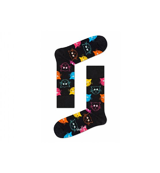 Černé ponožky Happy Socks s barevnými kočkami, vzor Cat Sock, S-M (36-40)