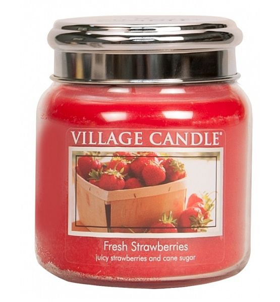 Village Candle Vonná svíčka ve skle Čerstvé jahody - Fresh Strawberry střední - 390g/105 hodin