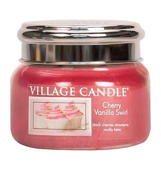 Village Candle Vonná svíčka ve skle, Višeň a vanilka - Cherry Vanilla Swirl, malá - 262g/55 hodin