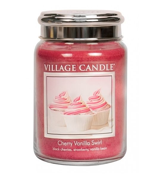 Village Candle Vonná svíčka ve skle Višeň a vanilka - Cherry Vanilla Swirl velká - 602g/170 hodin