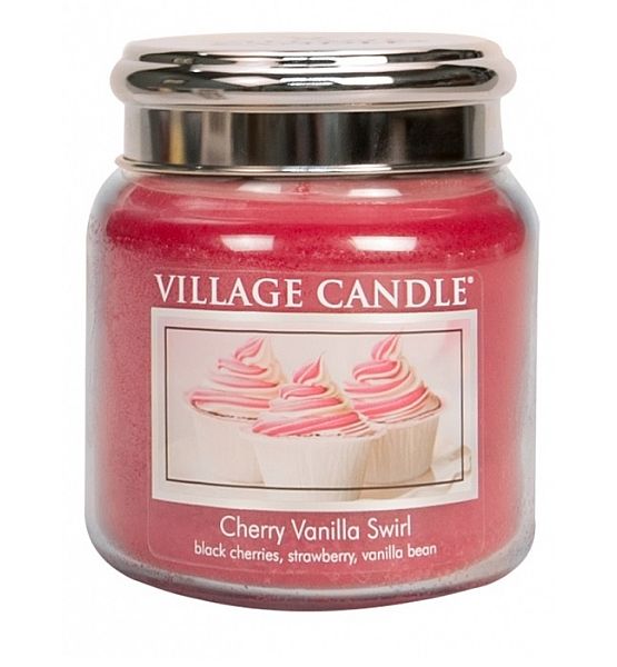 Village Candle Vonná svíčka ve skle Višeň a vanilka - Cherry Vanilla Swirl střední - 390g/105 hodin