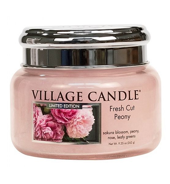 Village Candle Vonná svíčka ve skle Osvěžující Pivoňky - Fresh Cut Peony malá - 262g/55 hodin