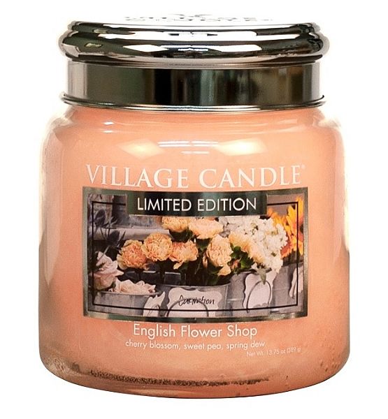 Village Candle Vonná svíčka ve skle Anglické Květiny - English Flower Shop střední - 390g/105 hodin