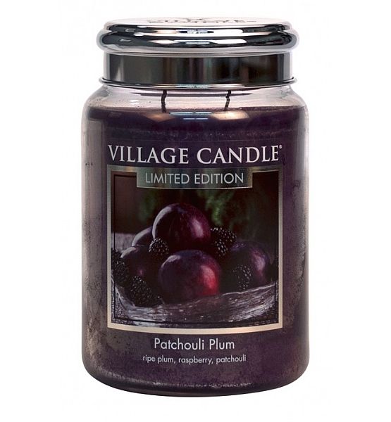 Village Candle Vonná svíčka ve skle Švestka a pačuli - Patchouli Plum velká - 602g/170 hodin