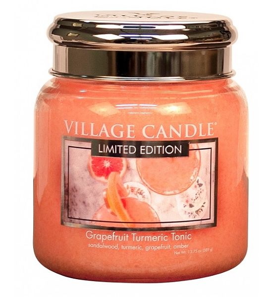Village Candle Vonná svíčka ve skle Osvěžující Tonic - Grapefruit Turmeric Tonic střední - 390g/105 hodin